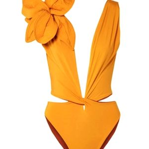 Plunge Cut Out One-piece Swimsuit with flower sz M